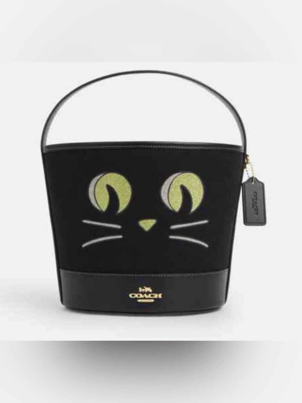 COACH CW532 Black Trick Or Treat Bucket With Halloween Cat NWT